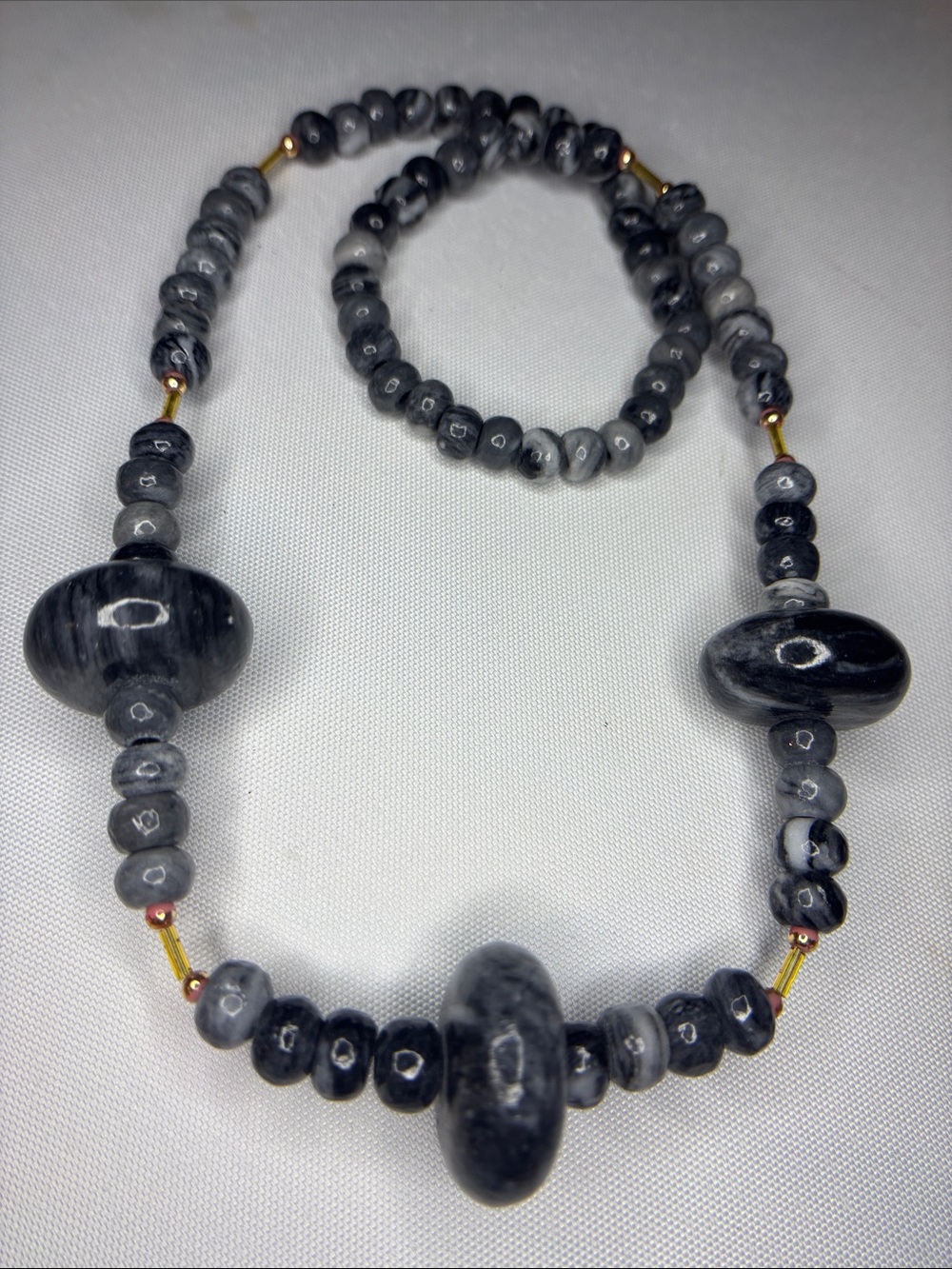 Black silk stone and jasper chunky heavy necklace